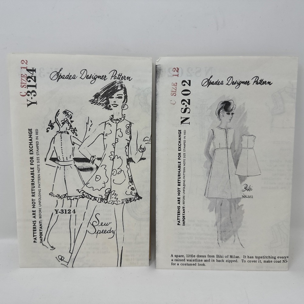 1970s Spadea Womens Sewing Dress Patterns Size 12 Designer NS202 Y3124